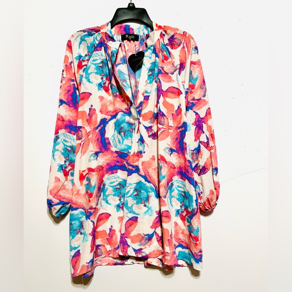 Merritbabe Colorful Floral Women's Tunic length Blouse